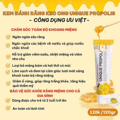 Kem Đánh Răng Keo Ong Unique Propolis: Kháng Khuẩn Tự Nhiên, Ngừa Sâu Răng & Viêm Nướu